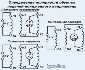 Определение полярности обмоток подачей пониженного напряжения Определение полярности обмоток подачей пониженного напряжения