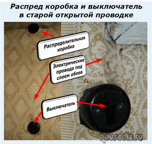 Распред коробка и выключатель в старой открытой проводке
