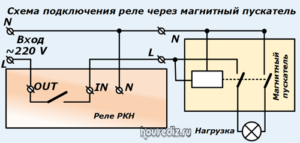 Схема подключения реле через магнитный пускатель Схема подключения реле через магнитный пускатель