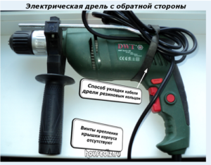 Электрическая дрель с обратной стороны