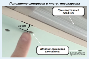 Положение саморезов в листе гипсокартона