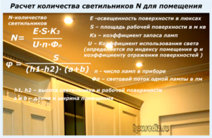 Расчет количества светильников N для помещения