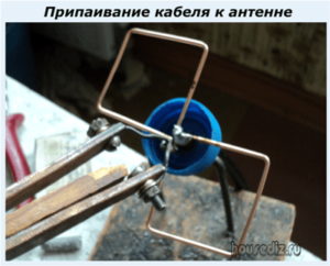 Припаивание кабеля к антенне