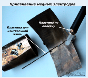 Припаивание медных электродов