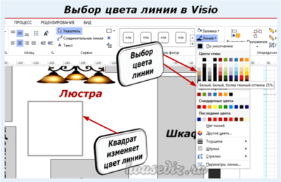 Выбор цвета линии в Visio