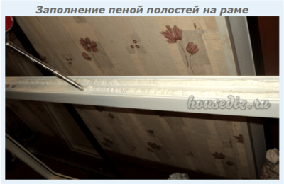 Заполнение пеной полостей на раме