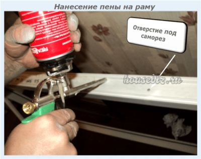 Нанесение пены на раму