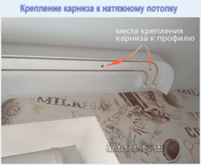 крепление карниза к натяжному потолку