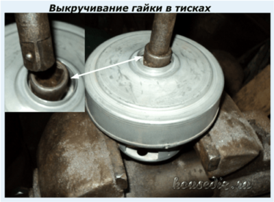 Выкручивание гайки в тисках Выкручивание гайки в тисках