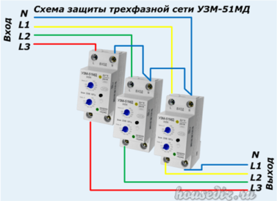 Схема защиты трехфазной сети УЗМ-51МД