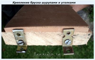 Крепление бруска шурупами и уголками Крепление бруска шурупами и уголками