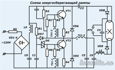Схема энергосберегающей лампы Схема энергосберегающей лампы