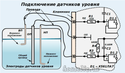 Подключение датчиков уровня