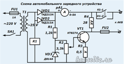Схема зарядного устройства автомобильного аккумулятора Схема автомобильного зарядного устройства